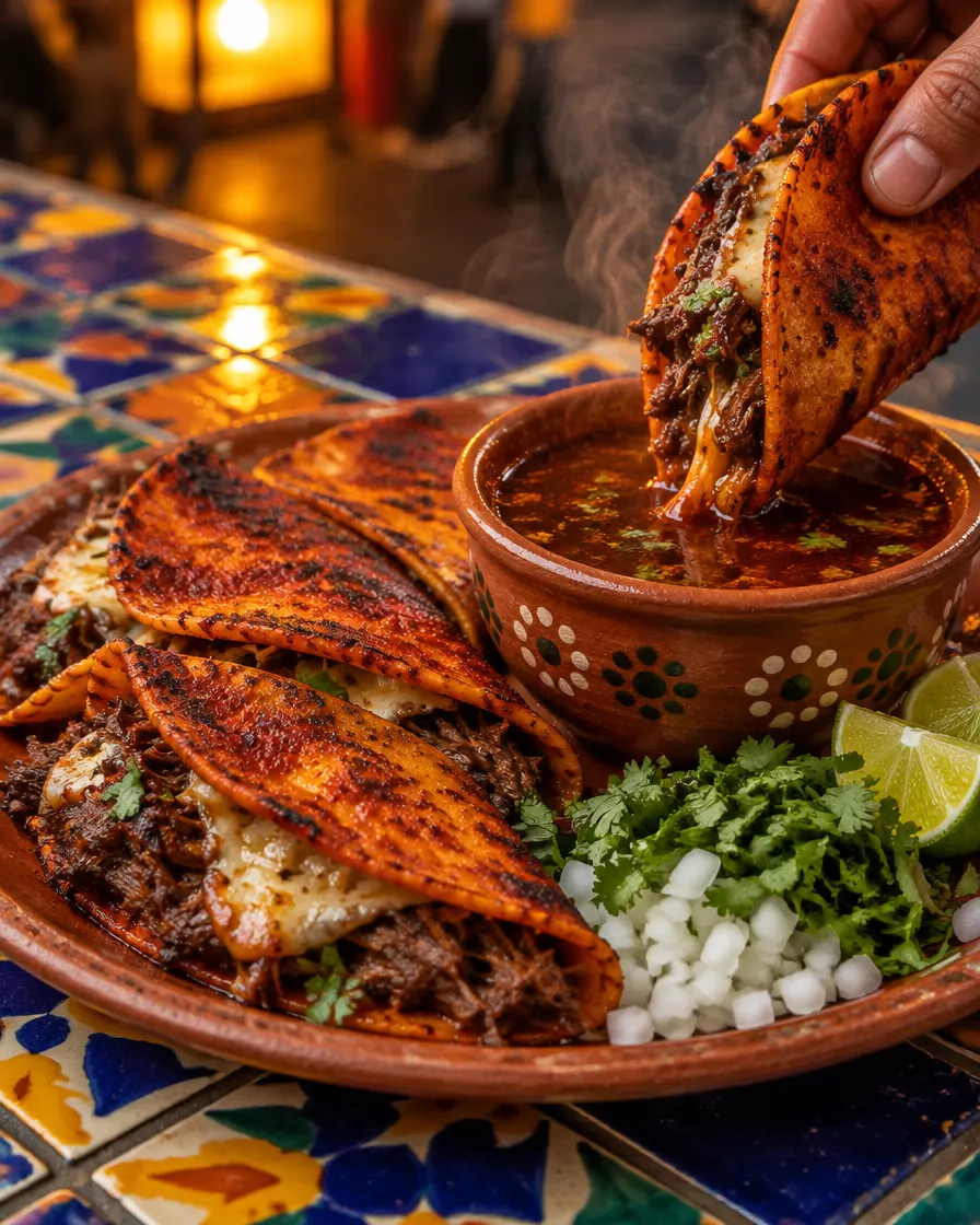 Lamb birria tacos with consommé
